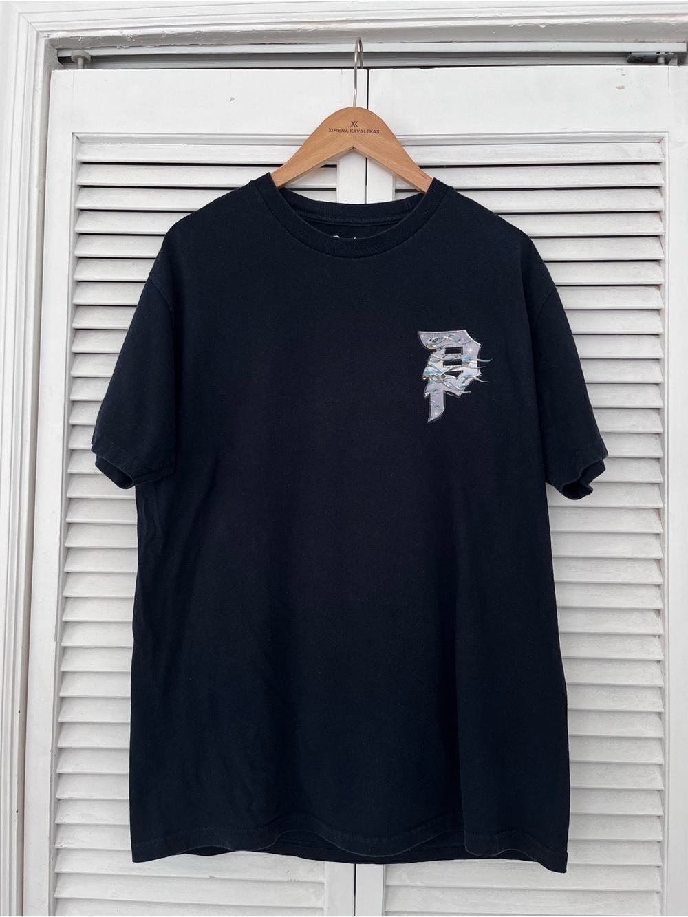 Primitive Black Short-Sleeve Crewneck T-Shirt with Metallic Chest Logo